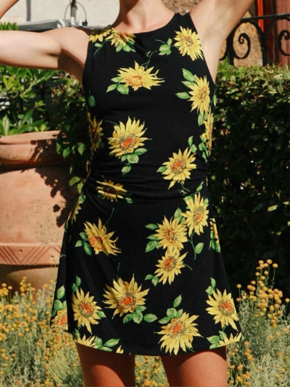 Lisa Says Gah Black Dress with Yellow Sunflower Print